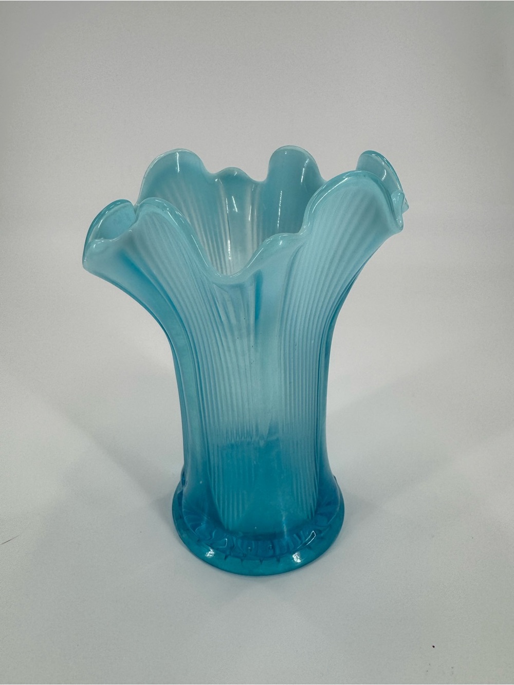 Antique EAPG Jefferson Glass Blue Opalescent Spool Vase c. 1905